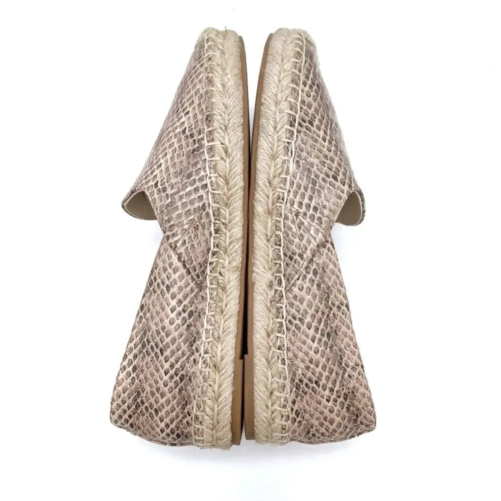 Sam Edelman Kesia Espadrilles Size 8.5 Snake Print Leather Flats Slip-On Taupe